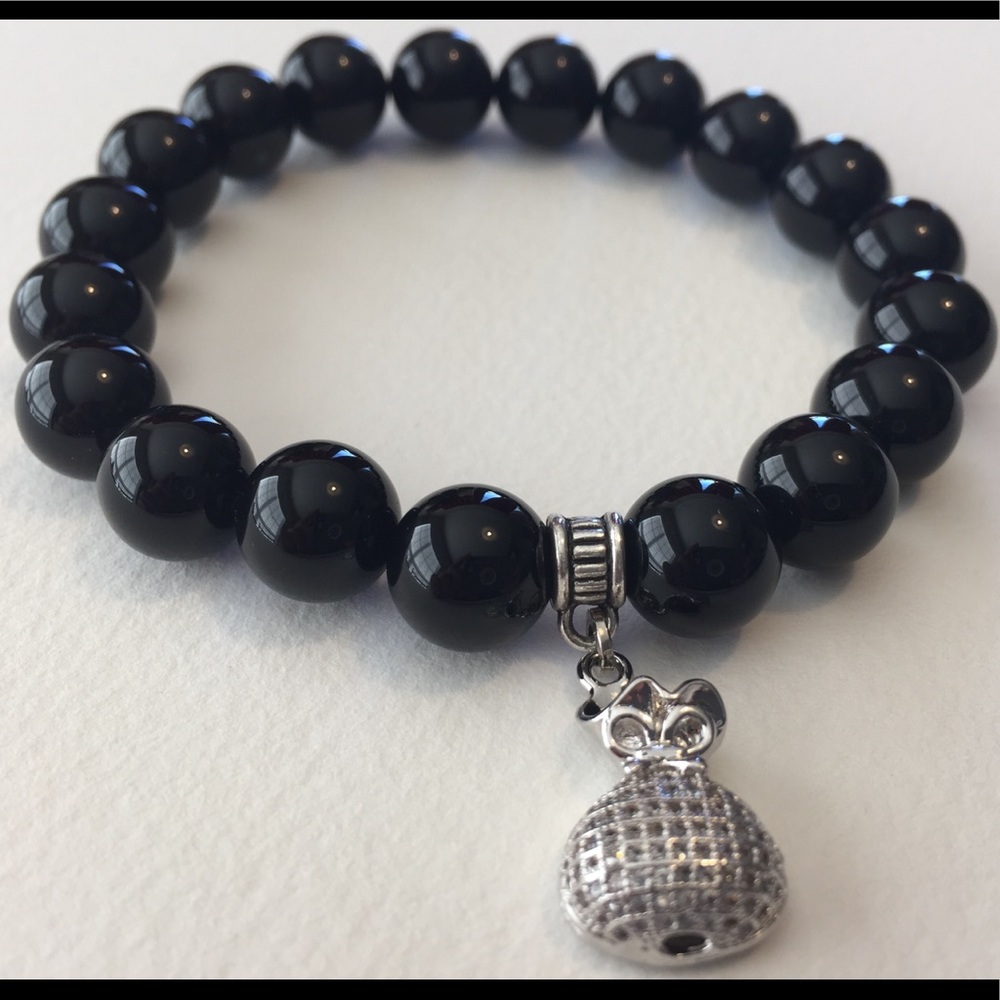 Handmade Genuine Black Onyx Natural Stone Bracelet - Picture 3 of 6